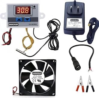 Shockley XH-W3001-50 to 110c Intelligent Digital Thermostat temperature controller combo XH-W3001 (12V Without Direct Output) + 12V 2AMP Adapter + FAN + Alligator Clips + DC Female JACK