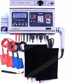 - Physiowell 5 in 1 Physiotherapy Machine Combo | IFT, TENS, MS & Ultrasound Therapy Machine | Electrotherapy & Ultrasonic Pain Relief Device | Professional Physio Equipment with Electrodes, Probe & Gel