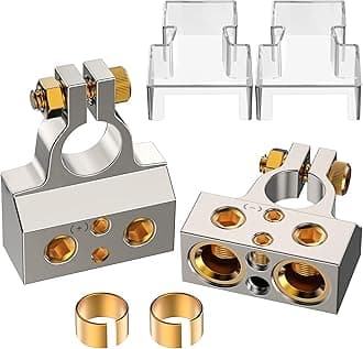 Battery Terminal Connectors, 0/2/4/6/8/10 AWG Battery Terminals, Heavy Duty Car Battery Terminal, Top Post Multiple Marine Superior Connectivity Long Lasting Easy to Install Versatile (Silver)