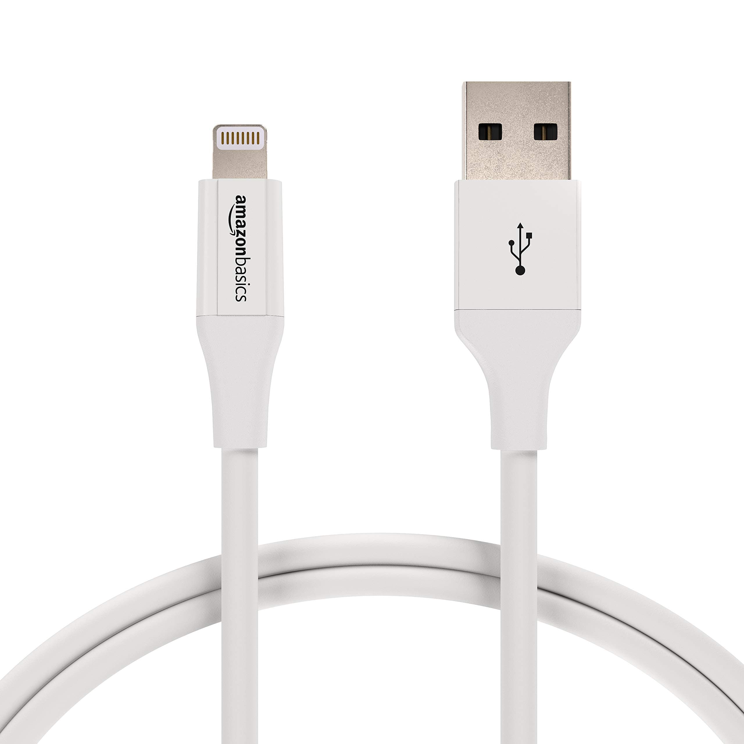 Amazon Basics Lightning to USB A Cable, Advanced Collection, MFi Certified Apple iPhone Charger, White, 3 Foot, 2 Pack