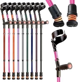 Flexyfoot Shock Absorbing Soft Grip Double Adjustable Crutches - Improve Safety, Improve Grip, Reduce Shocks & Jarring – Single - Pink