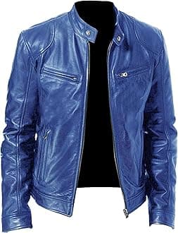 Men Slim Fit Motorcyle Leather Jacket Zip-Up Windbreaker Leather Jackets Lightweight PU Vintage Biker Coat