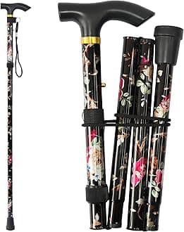 5-Level Foldable Walking Canes, Lightweight, Adjustable and Aluminum Cane for Seniors Adult Men and Women,Portable Walk Stick,Ergonomic Wheeled Handle, New Floral Pattern (Floral Black)