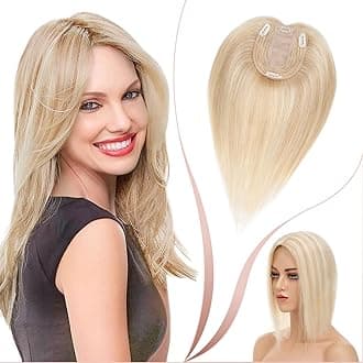 Elailite Hair Toppers For Thinning Hair Women Real Hair uk - 100% Human Hair Extensions Clip in Toupee SILK BASE Crown HairPiece (#18/613 Ash Blonde Mix Bleach Blonde, 18 Inch)