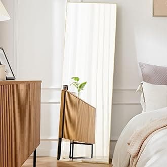 DUMOS 59"x16" Full Length Mirror with Stand, Floor Mirror with Aluminum Alloy Frame for Bedroom, Standing Full Body Mirror with Shatter-proorf Nano Glass for Wall, Living Room, Cloakroom (Gold)