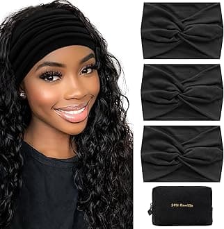 S&N Remille Wide Headbands for Women, Large Hairband, Elastic Non-Slip Headband Twist Knotted Accessories, Yoga Workout Vintage Hair 3 Pack (Colour-5)
