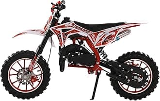 Calager 49cc 2-Stroke Kids Dirt Bike - Mini Gas Power Motocross with Front and Rear Disc Brakes, Off-Road Tires Max Load 150kg - High Speed Up to 40KM/H - Gift for Children Boys and Girls Red