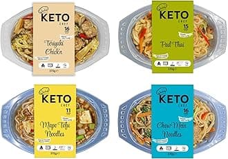 Keto Chef Variety Meal Pack - Mapo Tofu, Chow Mein, Pad Thai & Teriyaki Chicken - Konjac Vegan Meal, Free-from, High in Protein, Microwaveable | Ready to Eat (370g) Pack of 4