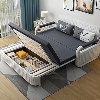 UNICORN FURNITURE Sofa Bed Modern Reclining Foldable Bed Pull Out Sofa Bed With Storage for Living Room Space Saving Sofabed Multifunctional in Made to Match Cushions (Grey & White)
