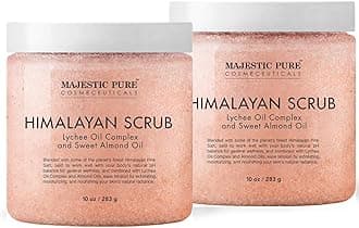 Majestic Pure Himalayan Salt Body Scrub with Lychee Essential Oil, All Natural Scrub to Exfoliate & Moisturize Skin, Set of 2-20 oz
