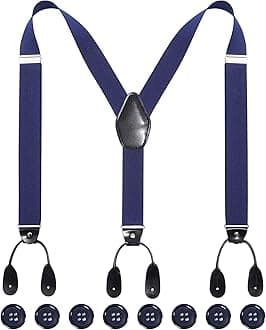 Men Button Suspenders Adjustable, Heavy Duty Y-Back Elastic Tuxedo Elastic Mens Suspenders with Leather Buttons End