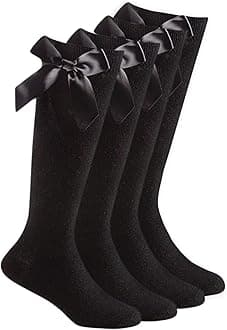 2 Pairs Girls Knee High Socks with Bow Back to School Socks Cotton Rich Uniform Party Wear Comfort Fit