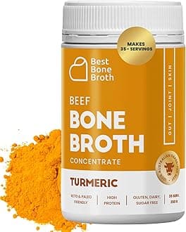 Beef Bone Broth Concentrate with Turmeric | Help Improve Joints, Skin, & Gut | Liquid Collagen Amino Acids | Keto, High Protein, Gluten Free | Made from Grass-Fed Beef - 35 Servings / 8.7 liters
