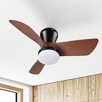 SUNMORY Ceiling Fans with Lights and Remote, 30 inch Low Profile Ceiling Fan with Light, Modern Flush Mount Ceiling Fan for Bedroom/Kitchen/Dining Room/Patio, 6 Wind Speeds, Dimmable, Walnut Color