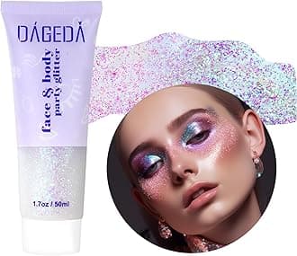 DAGEDA Body Glitter Gel, Holographic Face Glitters Body Gel Shimmer Liquid Eyeshadow, Color Changing Glitter for Face Hair Nails, Glitter Under Light Festival Glitter Makeup 1.7oz (Neno Pink)