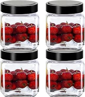 Piramal Glass Cubical Square 600ml Transparent Glass Jars & Containers for Kitchen Pantry, Snacks, Masala, Jams, Pickles, Cookies, Dry Fruits, Coffee Storage with Black Plastic Lid (600ml, Set Of 4)