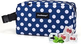 Cerbonny Small Cooler Bag Freezable Lunch Bag for Work School Travel,Small Lunch Bag,Small Insulated Bag For Adults/Kids,Freezer Lunch Bags,Mini Lunch Bag Fit For Yogurt（Blue with white dots）