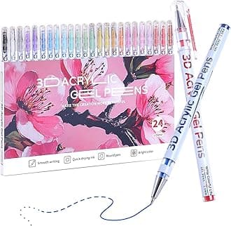 - 3D Acrylic Gel Pen,24 Colors Gel Pens With 1mm Bullet Tip Point, Acrylic Paint Pens for Black Paper,Rock Painting, Glass, Wood, Fabric,Cards,Scrapbook,DIY Art Crafts