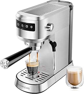CASABREWS Espresso Machine 20 Bar, Professional Espresso Coffee Maker with Steam Milk Frother, Compact Cappuccino and Latte Machine with Touch Screen Display, Stainless Steel, Gift for Wife or Husband