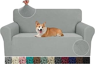 JIVINER Loveseat Slipcovers, 1 Piece Stretch Couch Covers for 2 Cushion Furniture Protector with Elastic Bottom for Kids Pets Jacquard 2 Seater Sofa Cover (Loveseat, Light Grey)Global Recycled StandardGlobal Recycled StandardGlobal Recycled Standard