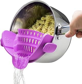 Kitchen Gizmo Snap N Strain Pot Strainer and Pasta Strainer - Strainers and Colanders - Adjustable Silicone Clip On Strainer for Pots, Pans, and Bowls - Kitchen Colander - Purple
