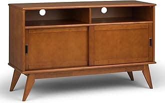 SIMPLIHOME Draper SOLID HARDWOOD 54 Inch Wide Mid Century Modern TV Media Stand in Teak Brown For TVs up to 60 Inches, For the Living Room and Entertainment Center