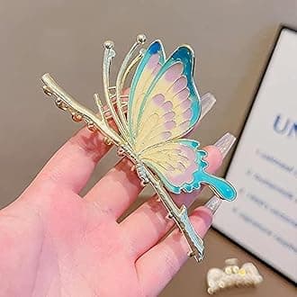 M.T. BROTHERS - Big Fancy Metal Non-Slip Hair Clip, Large Jaw Clips, For Women's Thin Thick Curly Hair Pearl Hair Clips Sparkly Hold Hair Jaw Clips (HALF CLIP PURPLE), Purple