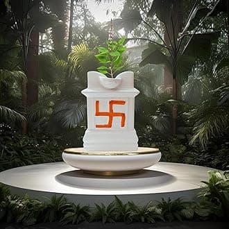 Niyara Small Tulsi Ceramic Pot Small for Indoor, Outdoor,Home Office,Pooja Plants Gamla etc (White, Size- 6 X 9 inch)