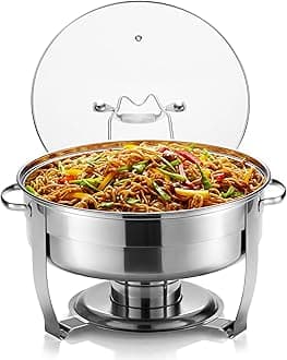 Chafing Dish, by Kook, Warmer, Stainless Steel with Glass Lid, Includes Rack, 4.5qt (1)