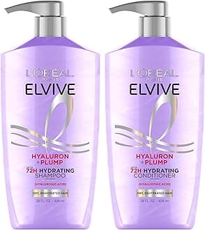 L'Oreal Paris Elvive Hyaluron Plump Shampoo and Conditioner Set for Dehydrated, Dry Hair with Hyaluronic Acid Care Complex, 1 Kit (2 Products)