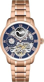 Thomas Earnshaw Mens 44mm Longitude Dual Time Automatic Skeleton Watch with 12 Hour Dual Time, Sun & Moon Display and Decorated Rotor