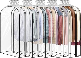 5 Pack 40" All Clear Garment Bags for Hanging Clothes Storage, 10" Gusseted Large Capacity Garment Rack Cover, Large Hanging Clothing Bag for Dress Gowns, Coats, Suit, Down Jacket
