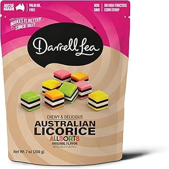Darrell Lea Soft Australian Licorice, Non-GMO, No Palm Oil, Vegetarian Friendly, No High Fructose Corn Syrup, Soft & Chewy Licorice Candy, Made in Australia (Allsorts, 7 Ounce (Pack of 1))