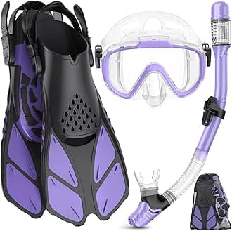 Snorkel Set Adult with Flippers, Anti-Fog Diving Set, Dry Snorkel, Adjustable Flippers, Snorkelling Packages for Men and Women