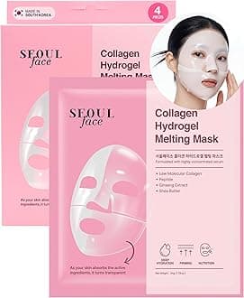 Seoul Face Collagen Hydrogel Melting Mask (4 Pack) - Korean Overnight Face Mask for Glassy Skin & Pore Care - Deep Hydration Jelly Gel Sheet with 300Da Low Molecular Collagen Ritual