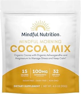 Mindful Nutrition Mindful Morning Sugar Free Adaptogen Hot Cocoa Mix with Organic Ashwagandha and Magnesium to Relax the Mood and Calm the Mind, Natural Stress Relief Supplement Hot Chocolate