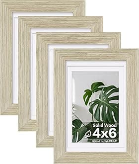 Egofine 4x6 Picture Frames Set of 4, Made of Solid Wood Covered by Plexiglass 3x4.5/3.5x5 with Mat or 4x6 without Mat, for Table Top Display and Wall Mounting Photo Frame, Distressed Wood Grain