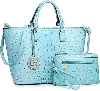 Large Tote Bags Vegan Leather Purses and Handbags for Women Top Handle Ladies Shoulder Bags Satchel Hobo 2pcs Set, Ostrich Turquoise, L