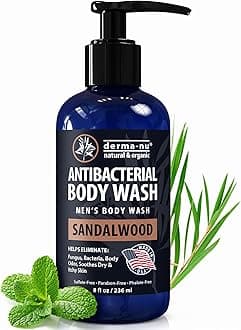 Derma-Nu Men's Body Wash – Bold & Woody Sandalwood Scent Antibacterial Body Wash for Jock Itch, Athlete’s Foot, Eczema & Back Acne – Antibacterial Soap for Men – Safe for All Skin Types – (8oz)