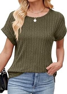SthxyfaithWomens Short Sleeve Textured Tops Crewneck Knit Solid Loose Casual Basic T Shirts Tee Blouses