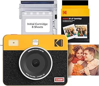 KODAK Mini Shot 3 Retro 4PASS 2-in-1 Instant Camera and Photo Printer (3x3 inches) + Initial 8 Sheets + 60 Sheets Bundle, Yellow