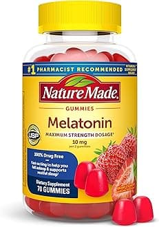 Nature Made Melatonin 10mg per serving Gummies for Adults, Maximum Strength Dosage Sleep Aid, 100% Drug Free, 70 Count Melatonin Gummies, 35 Day Supply
