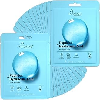24 Pack of Hyaluronic Acid Face Mask with Peptides Complex - Deep Hydrating & Brightening Facial Sheet Mask - Moisturizing Face Masks Skincare Facial Sheets for All Skin Types