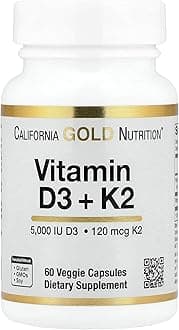 California Gold Nutrition, Vitamin D3+K2, 60 Veggie Capsules