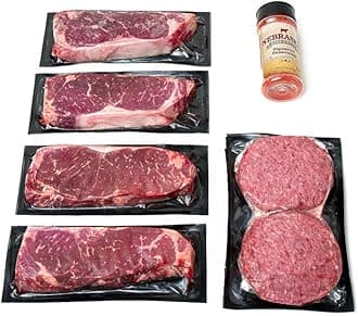 Aged Angus New York Strip and Premium Ground Beef by Nebraska Star Beef - All Natural Hand Cut and Trimmed and Includes Seasoning - Gourmet Package Delivery to Your Door