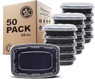 Freshware Meal Prep Containers [50 Pack] 1 Compartment with Lids, Food Storage Containers, Bento Box, BPA Free, Stackable, Microwave/Dishwasher/Freezer Safe (28 oz)