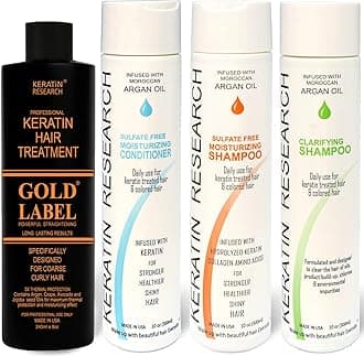 Gold Label Brazilian Keratin Hair Treatment Straightening works on All Hair Types Incl Coarse Thick Dry Frizzy Curly Bleached Dominican Brazilian Indian Strong formula Hair (LARGE FULL SET)