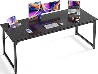 Modern Simple Office Desk, 63 Inch, Gaming & Writing Desk with Storage, Large Legroom, Metal Frame, Black