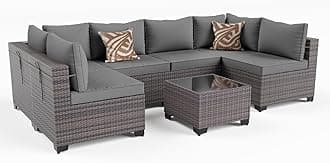 Kullavik 7 Pieces Outdoor Patio Furniture Set PE Wicker Rattan Sectional Sofa Patio Conversation Sets,Grey