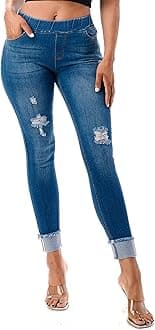 Women's Stretch Pull-On Jeans Skinny Ripped Distressed Denim Jeggings Regular-Plus Size